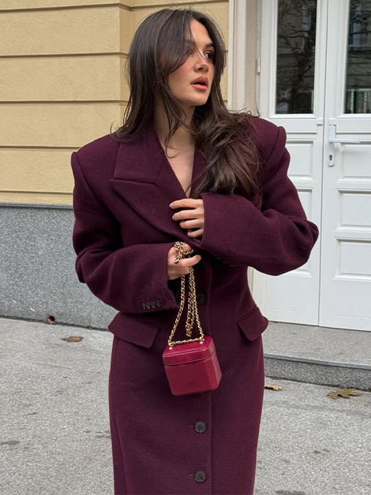 Damen eleganter Wollmantel mit strukturiertem Design und praktischen Taschen R&B