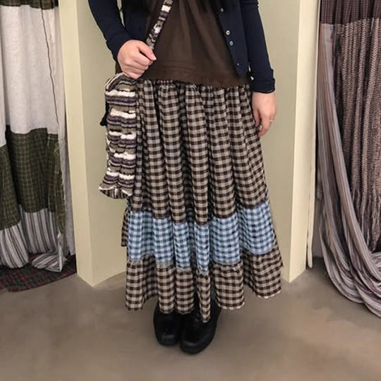 Damen Rock mit voluminösem Rüschensaum und kariertem Design R&B