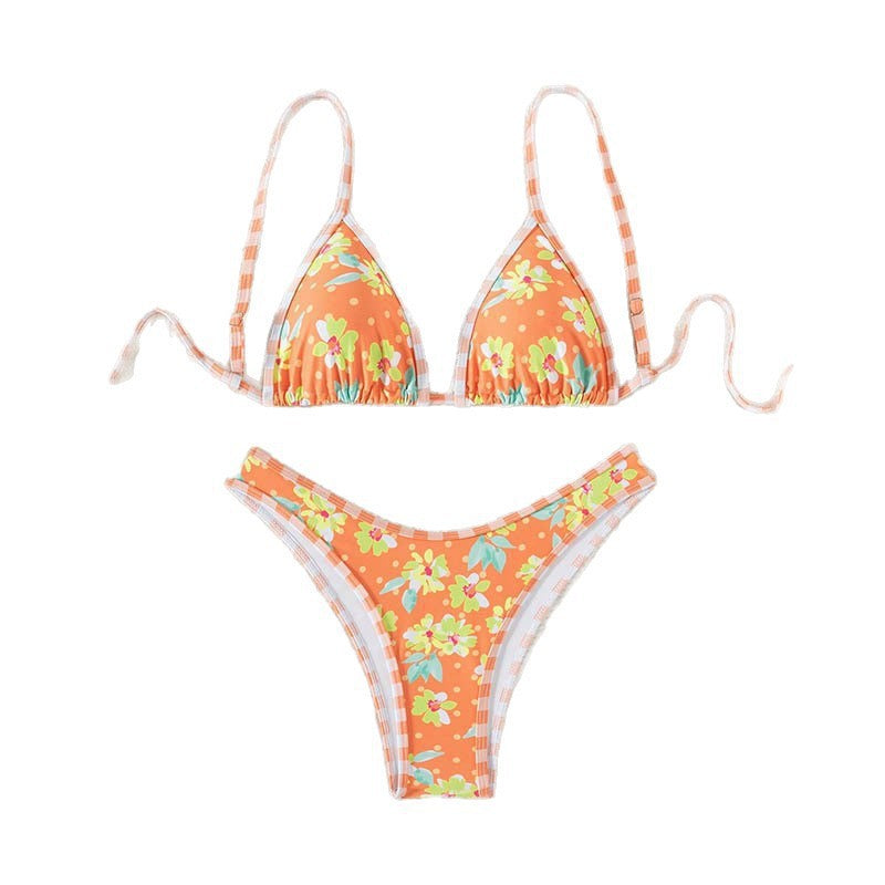 Damen Triangel-Bikini mit floralem Muster und verstellbaren Trägern R&B