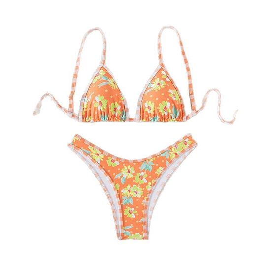 Damen Triangel-Bikini mit floralem Muster und verstellbaren Trägern R&B