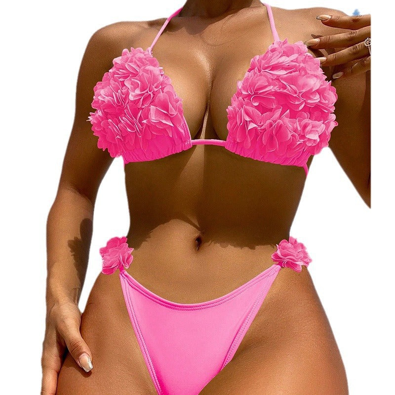 Damen Triangel-Bikini mit floralen Applikationen und hohem Schnitt R&B
