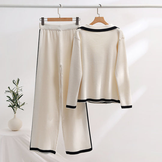 Damen elegantes Loungewear-Set mit Kontrastdetails R&B