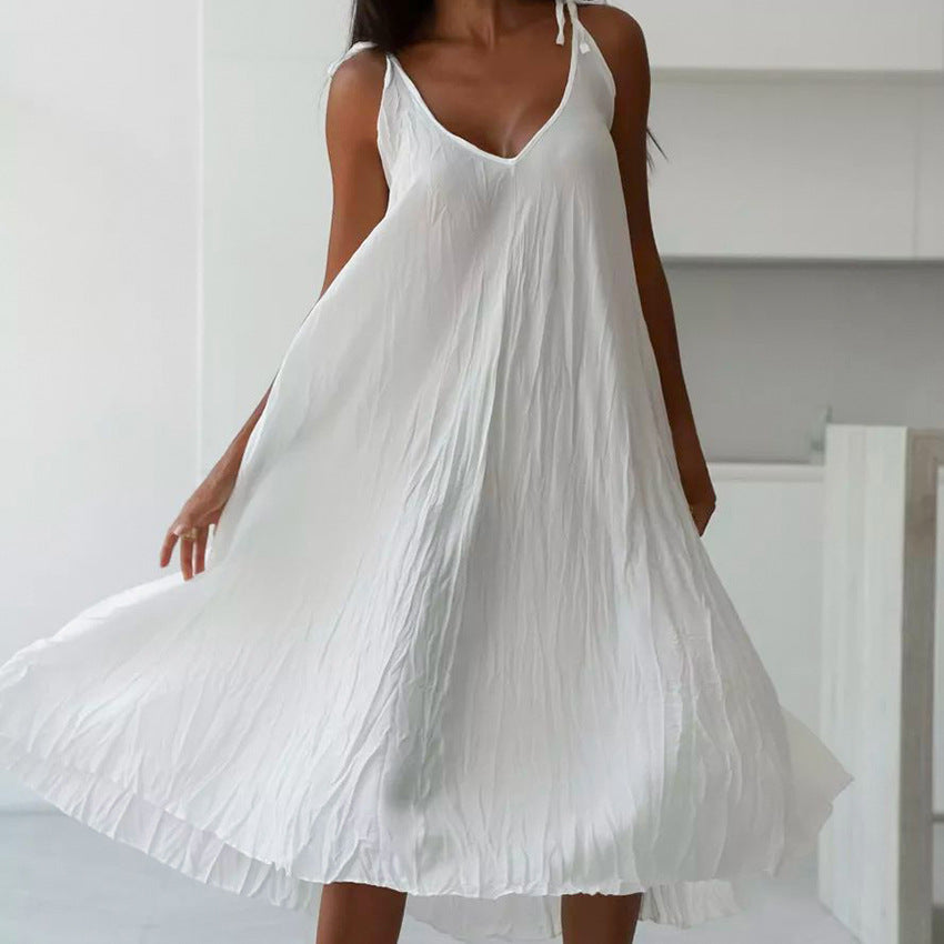 R&B | Damen Weiß Loose Idle Lange Slip Nachthemd Lässige Bequeme Oberbekleidung Hausbekleidung