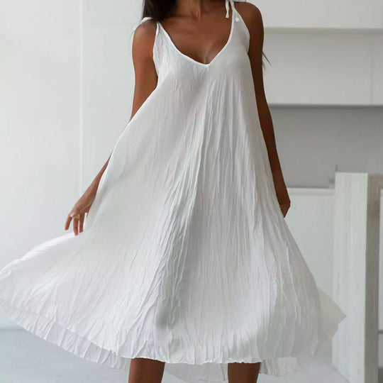 R&B | Damen Weiß Loose Idle Lange Slip Nachthemd Lässige Bequeme Oberbekleidung Hausbekleidung