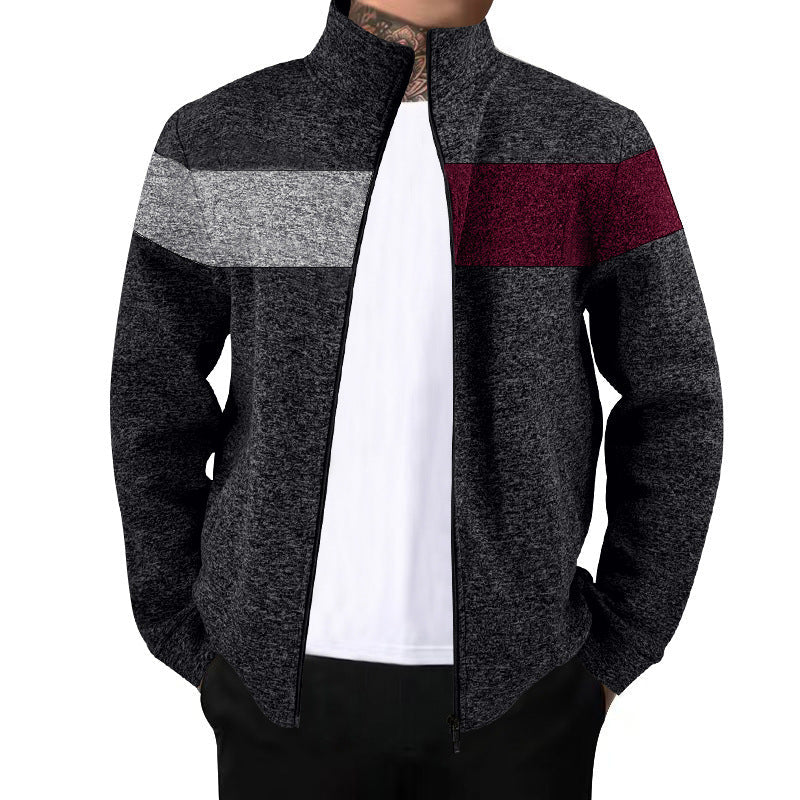 Herren sportlicher Stehkragenpullover mit kontrastierenden Farbbereichen und hochwertiger Baumwolle R&B