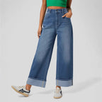 Damen Weit geschnittene Jeans mit hohem Bund und umgeschlagenem Saum R&B