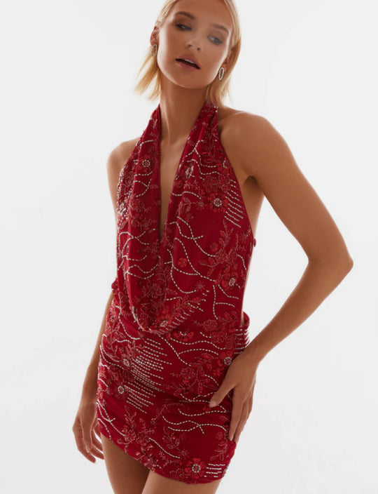 Damen Glamouröses Etuikleid mit tiefem V-Ausschnitt und besticktem Design R&B