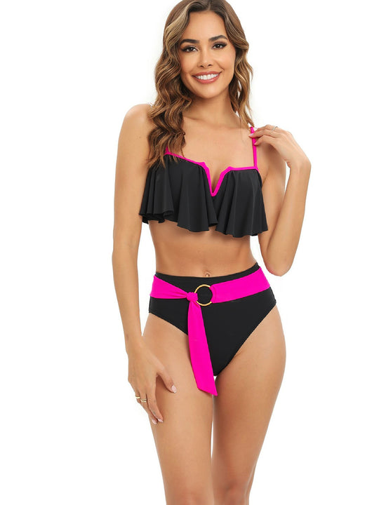 Damen Bikini-Set mit modischer Rüsche und elegantem Gürtel R&B