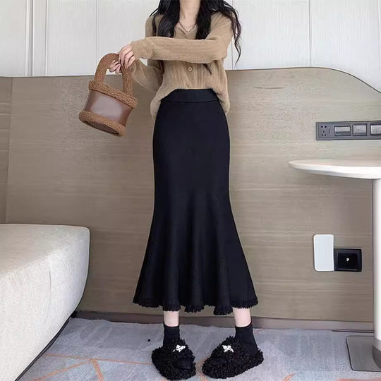 Damen Eleganter Maxirock mit voluminösem Saum und fransigen Details R&B