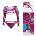 Damen Bikini-Set mit langärmeligen Oberteil und ausgefallenem Muster R&B