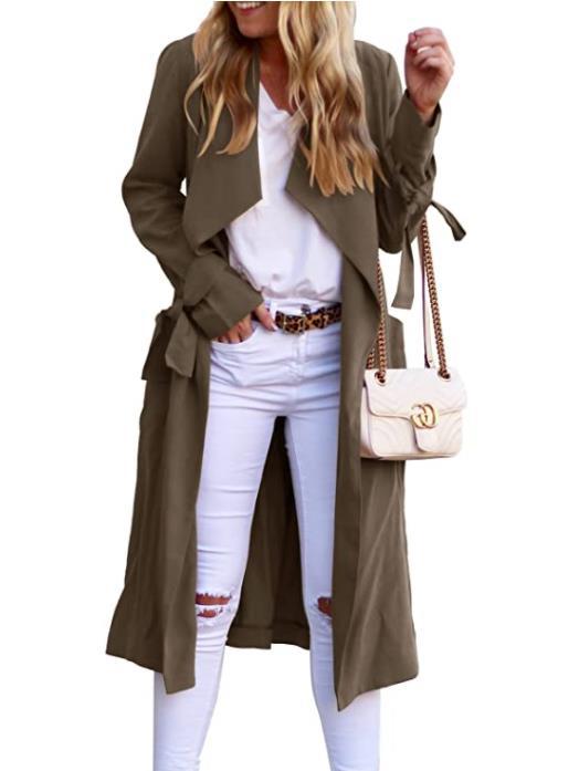 Damen Fließender Trenchmantel mit Bindegürtel und großem Revers R&B