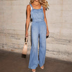 Damen lässiger Denim-Overall mit weitem Bein und verstellbaren Trägern R&B