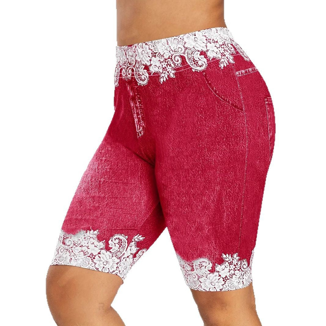 Damen Jeans-Bermuda-Shorts mit Spitzendetails und seitlichen Taschen R&B