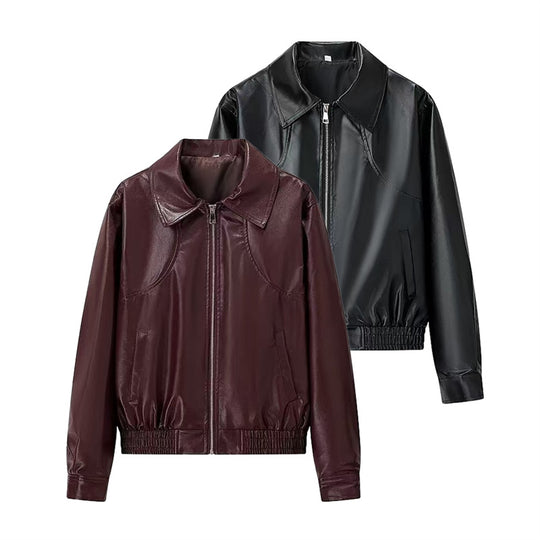 Damen Kunstleder-Shortjacke mit stylischem Reißverschluss R&B
