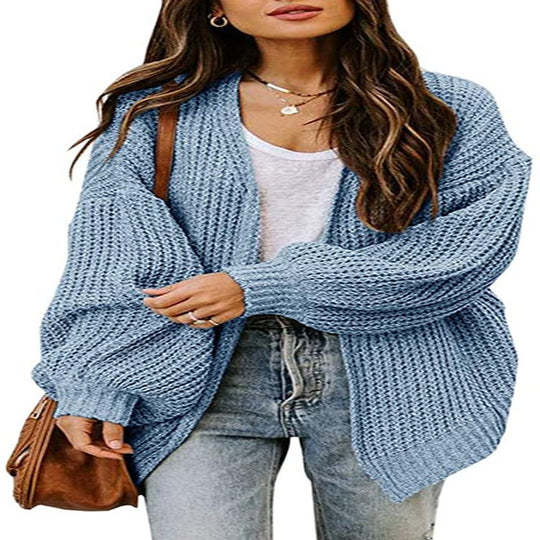 Damen oversized Strickpullover mit tiefem V-Ausschnitt und lässigen Ärmel R&B