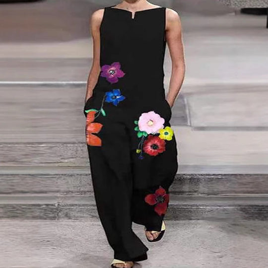 Damen Modischer Jumpsuit mit floralem Design und praktischen Taschen R&B