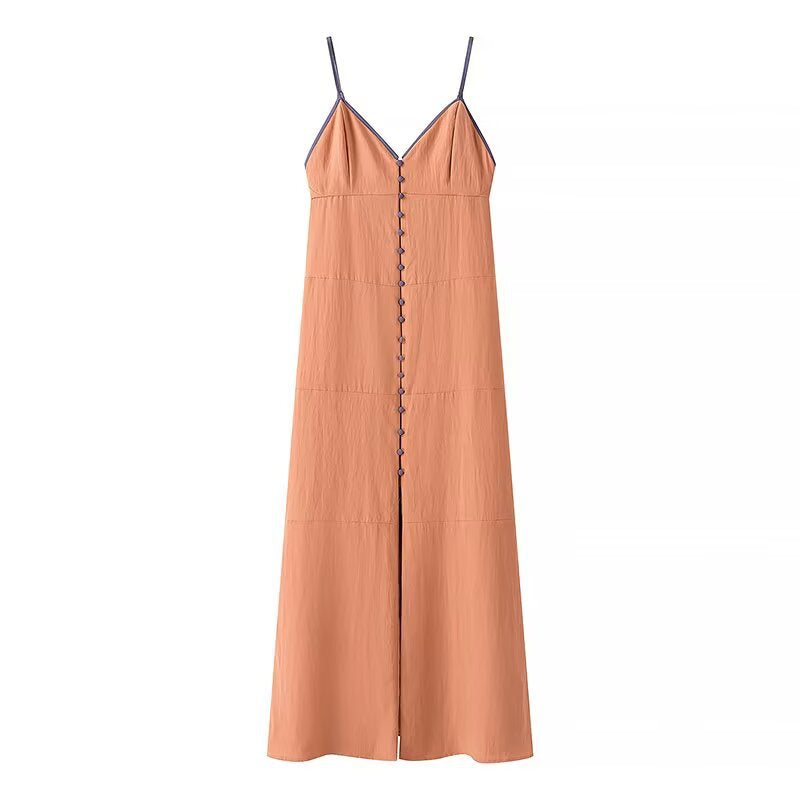 Damen Maxi-Kleid mit feinen Knopfdetails und zartem V-Ausschnitt R&B