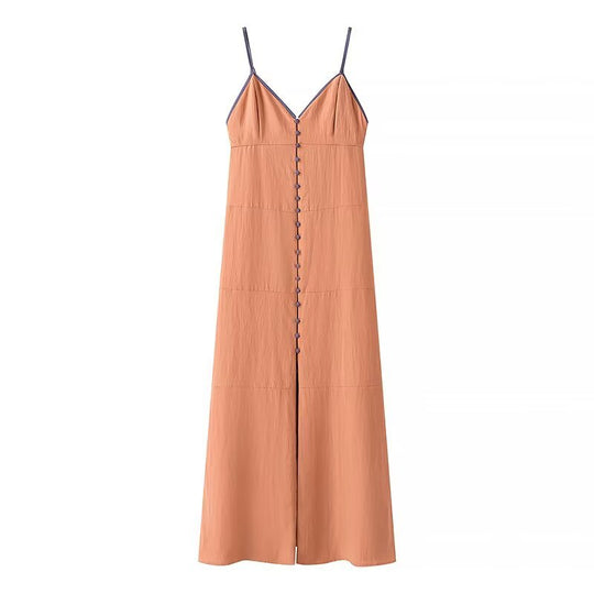 Damen Maxi-Kleid mit feinen Knopfdetails und zartem V-Ausschnitt R&B