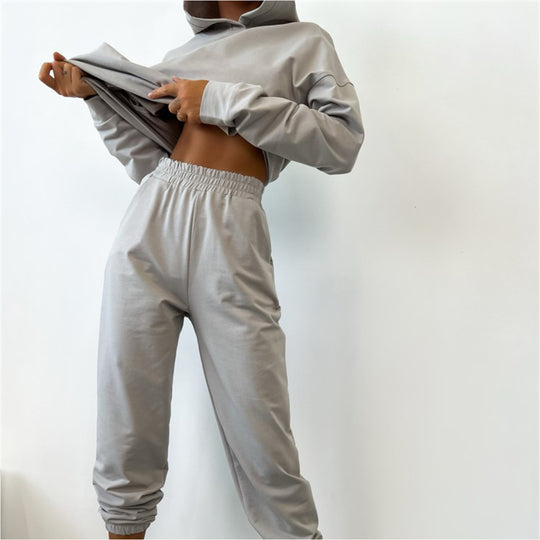 Damen Sportlicher Loungewear-Anzug mit Kapuze und elastischen Bündchen Heidi-Mode