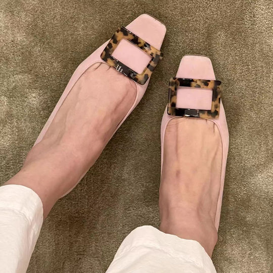 Damen Ballerinas mit quadratischem Zehenbereich und modischem Kastenschließe R&B