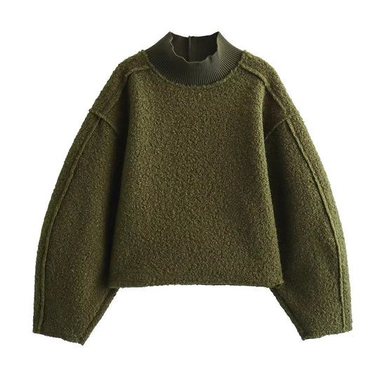 Damen Grobstrickpullover mit hohem Kragen R&B