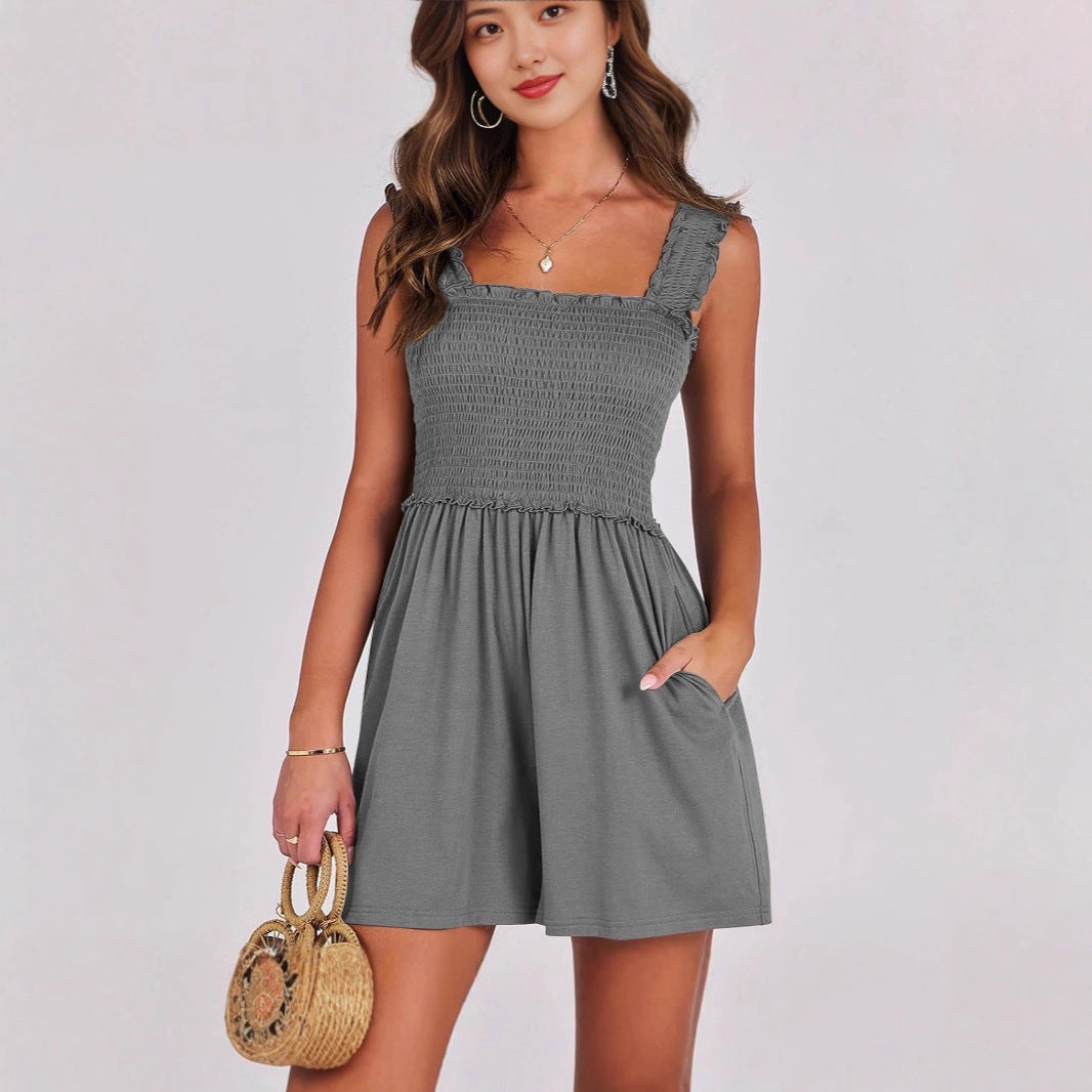 Damen Freizeit Minikleid mit schmalen Trägern und Raffung R&B