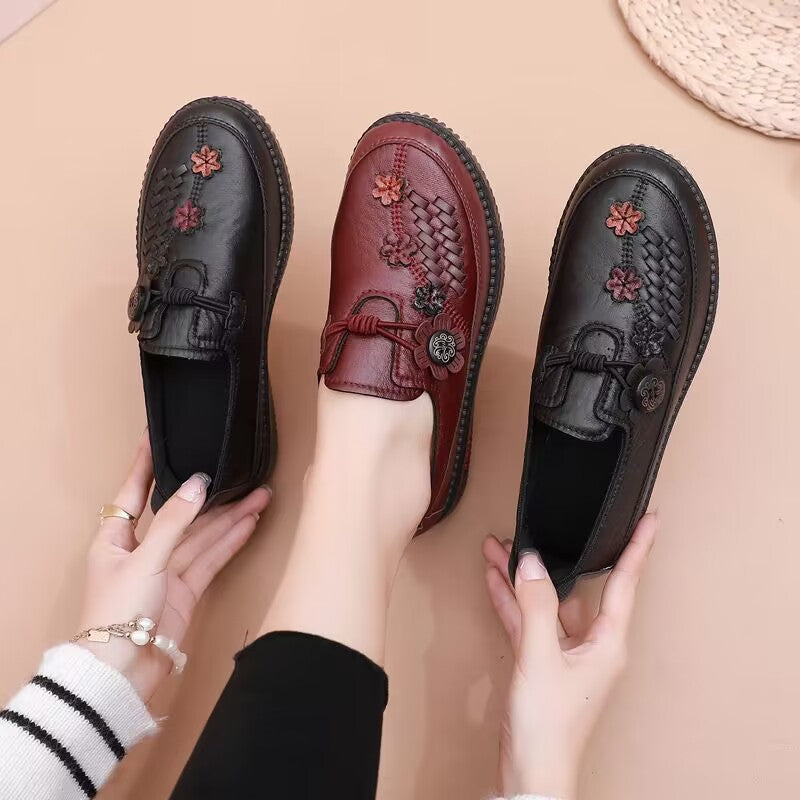 Damen Bequeme Mokassins mit floralem Design und elastischem Riemen