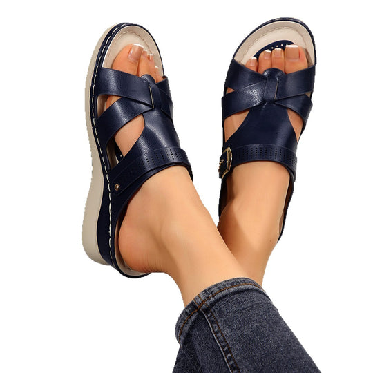 Damen Komfortable Wedge-Pantoletten mit verstellbarem Riemen R&B