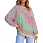 Damen Lässiger Sweater mit Breiten Streifen R&B