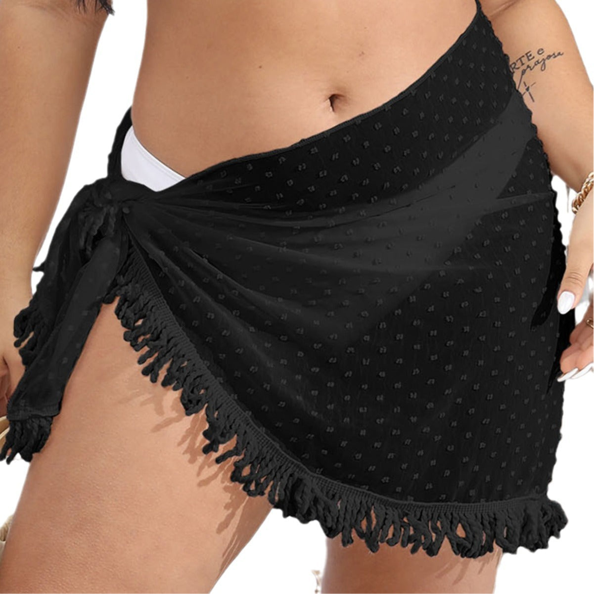 Damen luftiger Strandsarong mit fransigem Saum R&B