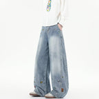 Damen Weit geschnittene Jeans mit bunten Stickereien
