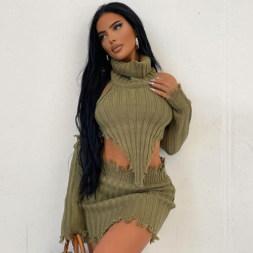 Damen Stylisches Strick-Set mit asymmetrischem Saum und langen Ärmeln R&B