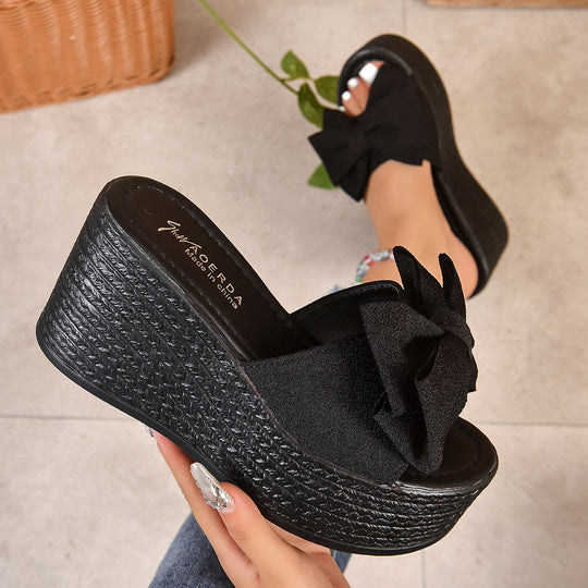 Damen Wedge-Pantoletten mit eleganten Schleifen aus hochwertigem Material R&B