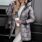 Damen Longline Steppjacke mit abnehmbarem Kapuzenfutter und seitlichen Reißverschlusstaschen R&B