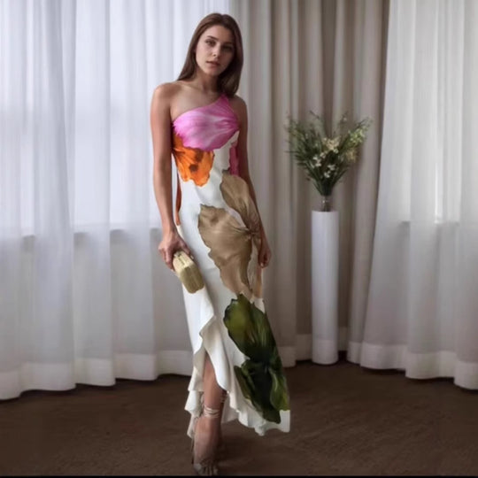 Damen Maxikleid mit asymmetrischem Schnitt und floralem Design R&B