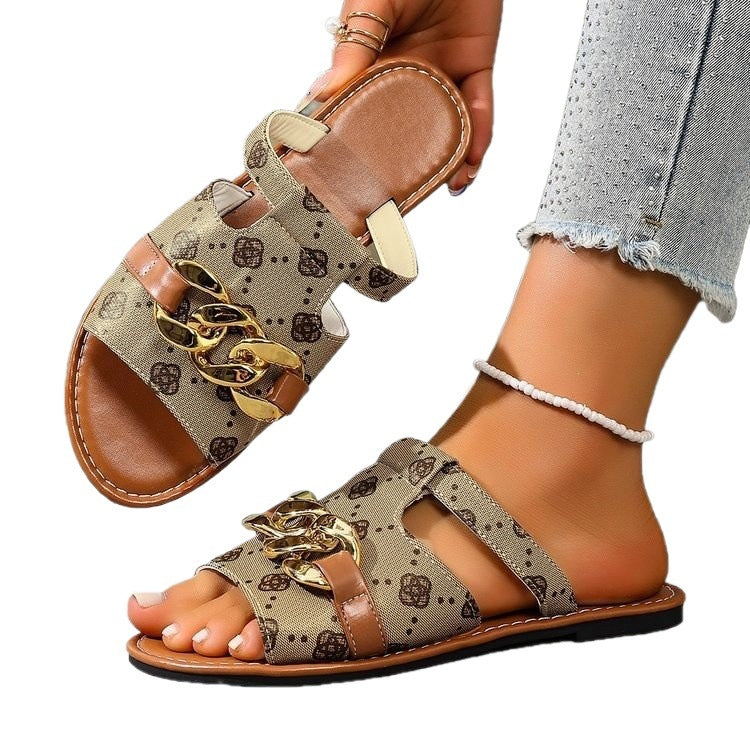 Damen Modische Slides mit dekorativem Ketten-Detail R&B