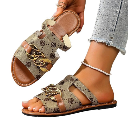 Damen Modische Slides mit dekorativem Ketten-Detail R&B