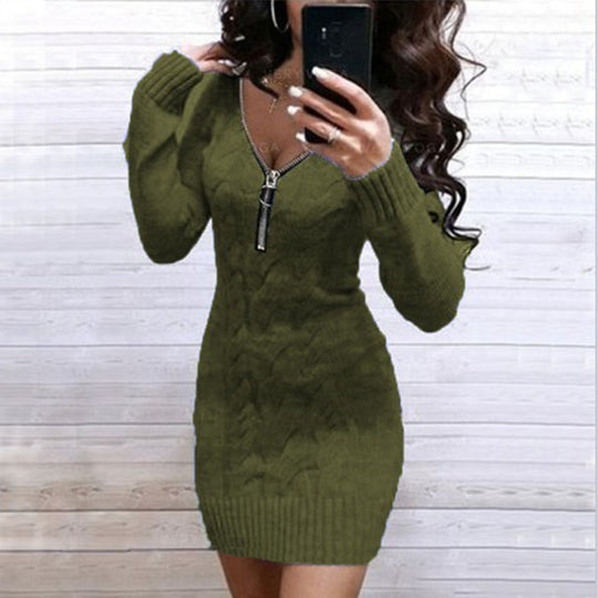 Damen Strickkleid mit Zip-Detail und strukturiertem Muster R&B