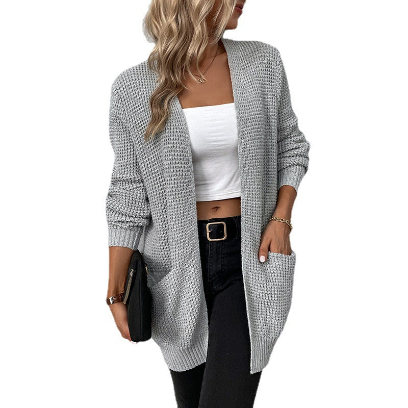 Damen lässige Strickjacke mit tiefen Taschen und offenem Schnitt R&B