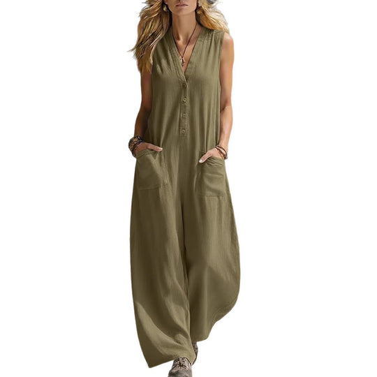 Damen Jumpsuit mit tiefem V-Ausschnitt und praktischen Taschen R&B