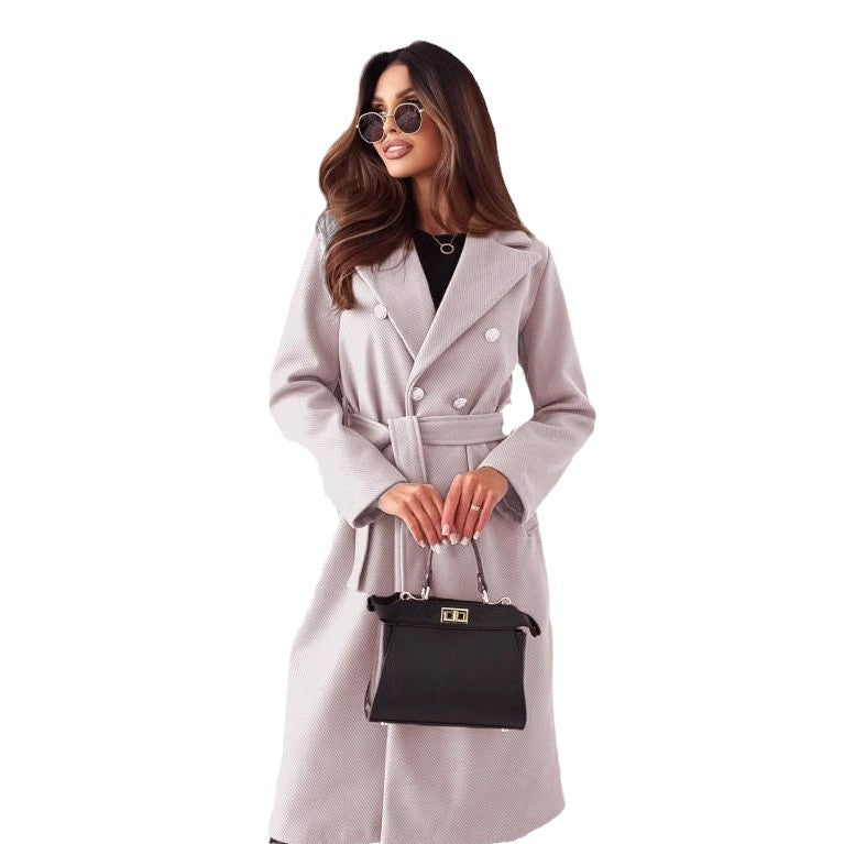 Damen Doppelt genähter Trenchcoat mit taillierbarem Gürtel und eleganter Struktur R&B