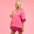 Damen Tunika Kleid mit Paillettenbesatz und Herzmuster R&B