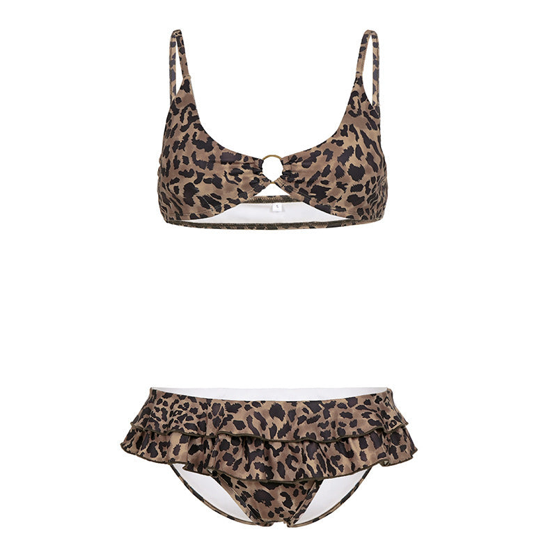 Damen Bikini-Set mit Rüschendetails und Leopardenmuster R&B