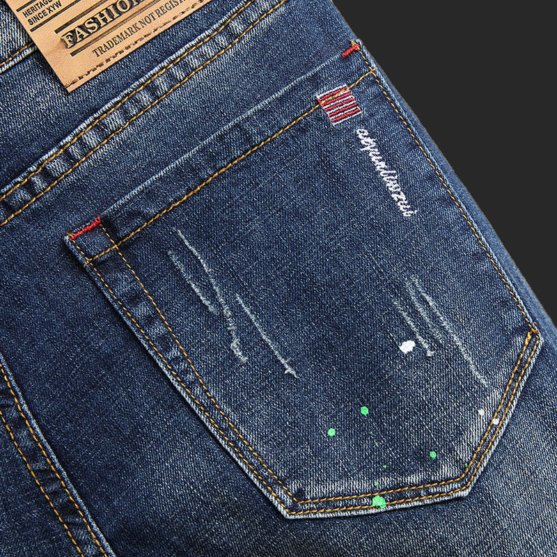 Herren Ripped Denim-Jeans mit kontrastierenden Details und schmalem Schnitt R&B