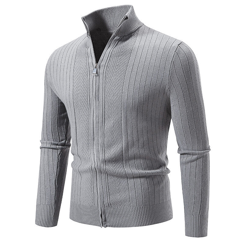 Herren Strickpullover mit hochschließendem Reißverschluss und feinem Rippdesign R&B