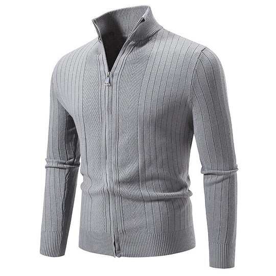 Herren Strickpullover mit hochschließendem Reißverschluss und feinem Rippdesign R&B
