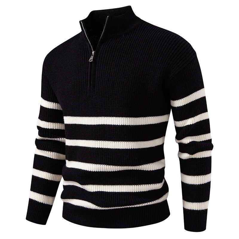 Herren Strickpullover mit halbem Reißverschluss und modernem Streifen-Design
