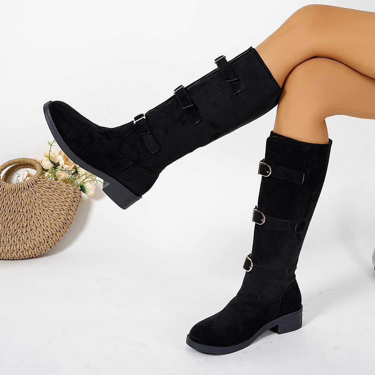Damen Modische Stiefel mit dekorativen Schnallen und komfortablem Blockabsatz