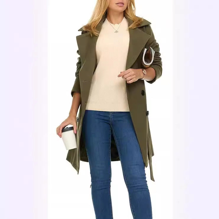 Damen Trenchcoat mit asymmetrischem Saum und breitem Kragen R&B