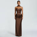 Damen Elegantes Abendkleid mit hohen Kragen und fließendem Schnitt R&B